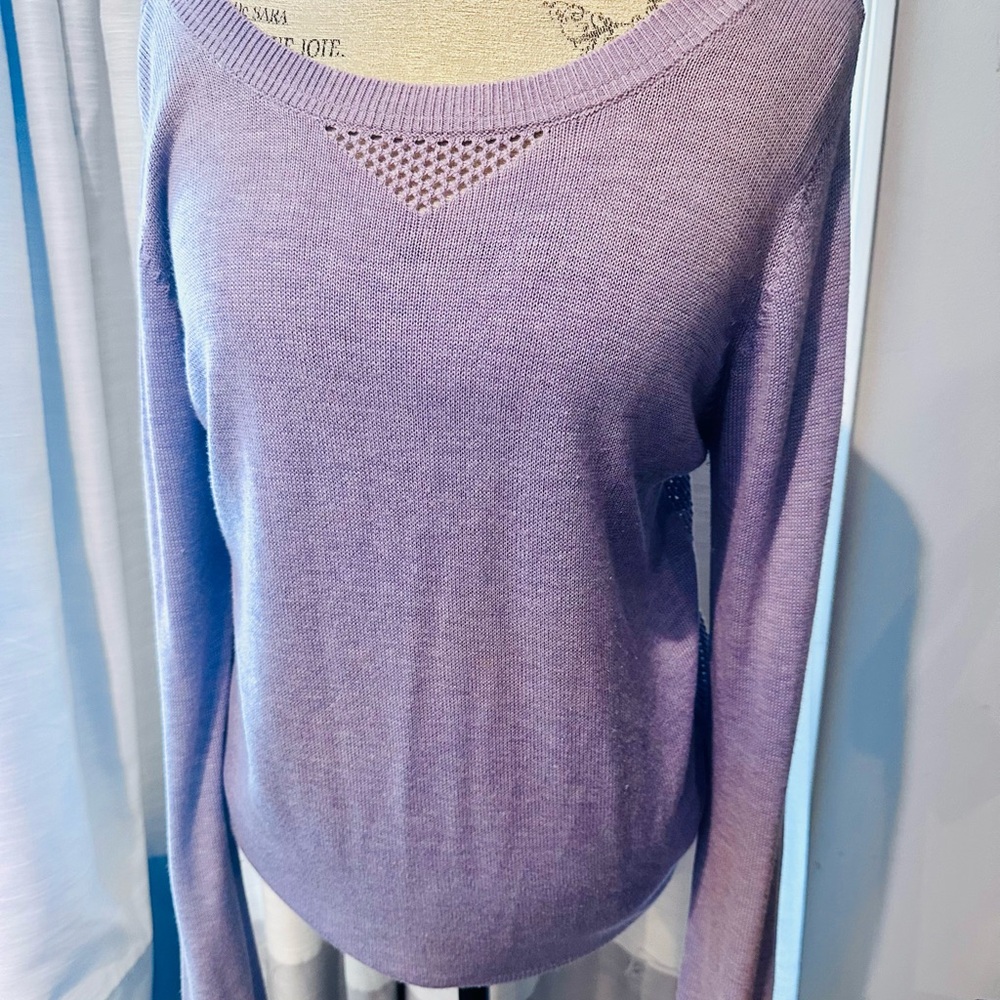 Lavender Crew Neck Sweater with Mesh Detail